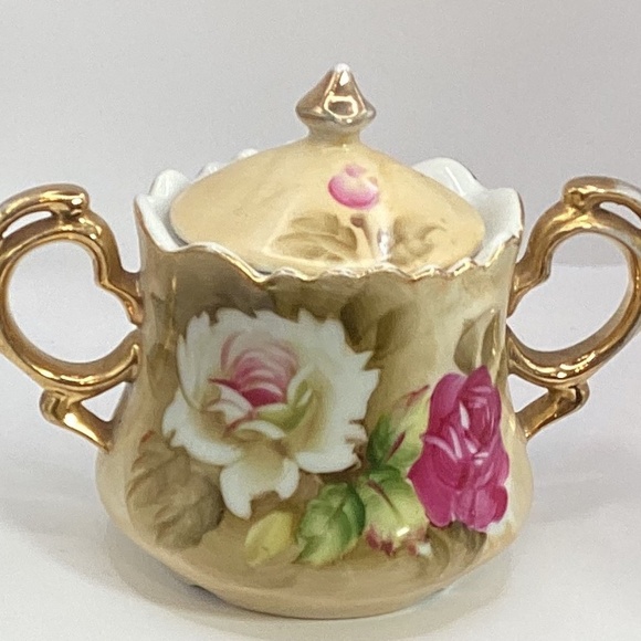 Lefton China Heritage Rose Chocolate Sugar Bowl with Lid - Picture 1 of 4